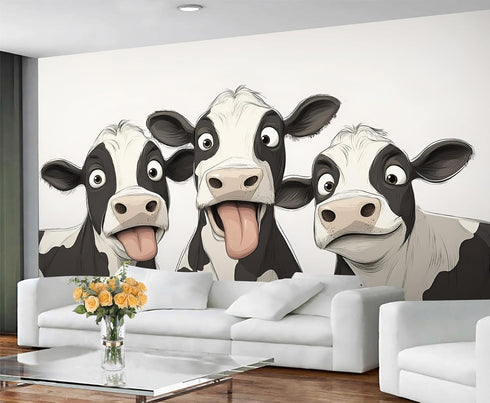FBRUIEG 3D 78.7" 55.1" Dairy Cow Wallpaper, Funny Animals Wall Mural, Dairy Cow Murals for Kids Room Living Bedroom