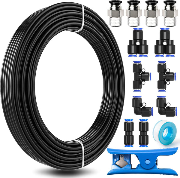 mxuteuk 1/4" Air Hose Fittings, 1/4" OD Push to Connect Fittings, 1/4" (6.35mm) OD x 32.8 Feet PU Tube (15PCS)