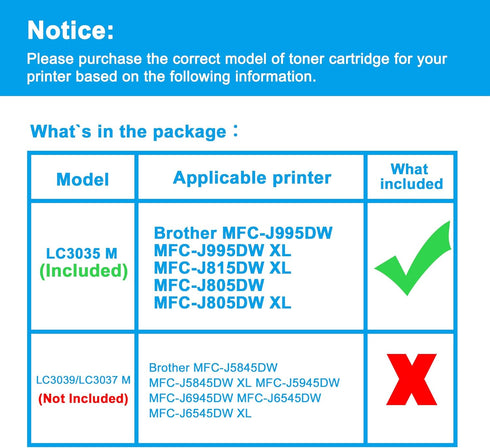 LCL Compatible Ink Cartridge Replacement for Brother LC3035 XXL, 1-Pack Magenta Ink