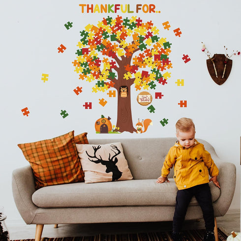 Thanksgiving Classroom Bulletin Board Decorations, Fall Tree Set Puzzle Cutouts for Autumn Harvest Thanksgiving Party