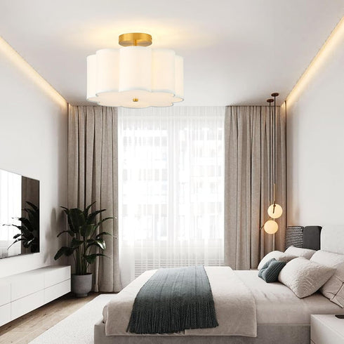 13.3"Semi 3-Light Flush Mount Ceiling Light Fixture, Modern Close to Ceiling Light With Fabric Flower-Shaped Shade