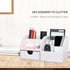 KINGFOM Pu Leather Desk Organizer, White Pen Pencil Holder with 6 Compartments and Drawer, Office Supplies Caddy