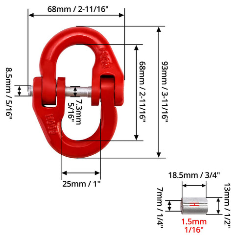QWORK G80 Alloy Steel Coupling Link, 2 Pack, 3/8" Hammer Lock Chain Connector, 7100 lbs Working Load Limit