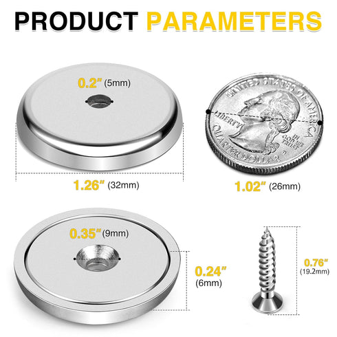 DIYMAG Neodymium Round Base Cup Magnet, 100LBS Strong Rare Earth Magnets with Heavy Duty Countersunk Hole
