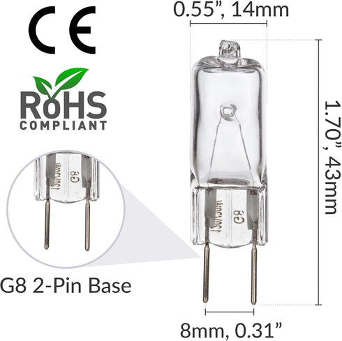 Simba Lighting Halogen Light Bulb G8 T4 35W JCD Bi-Pin (10 Pack) Longer 1.7" Length for Kitchen Hood, Landscape Lights, Desk and Floor Lamps, Wall Sconces, 120V Dimmable, 2700K Warm White by Simba Lighting