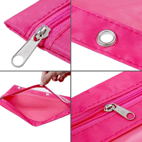 Zippered Binder Fabric Pencil Pouch, 3 Rings with Clear Window, 8 pack, Multicolor