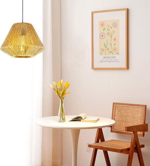 Vkinman Vintage Woven Bamboo Pendant Lamp Rattan Hand Modern Retro Boho Pendant Light