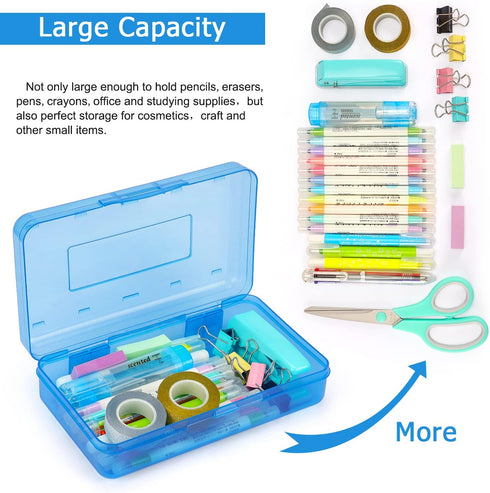 Tamaki Large Capacity Plastic Pencil Box - Clear Box with Snap-tight Lid, Stackable Design, Stylish Office Supplies