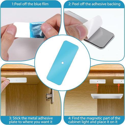 Tucnoeu 20pcs Under Cabinet Light Adhesive Magnetic Strips, Replacement Metal Strips for Magnets with Adhesive Backing