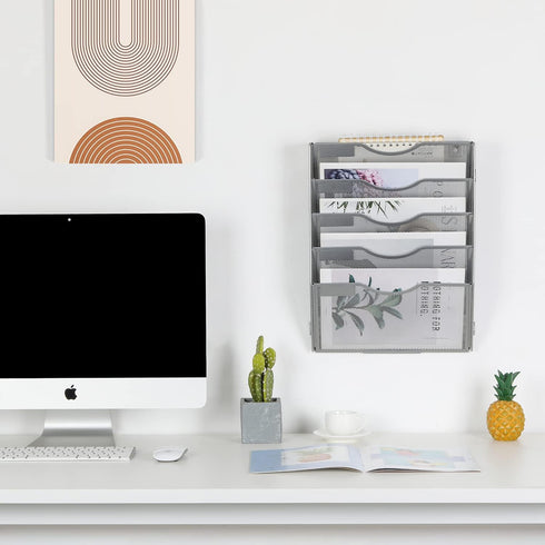 EasyPAG Silver Mesh Wall File Holder, Assemble Office Hanging File Organizer for Papers and Documents