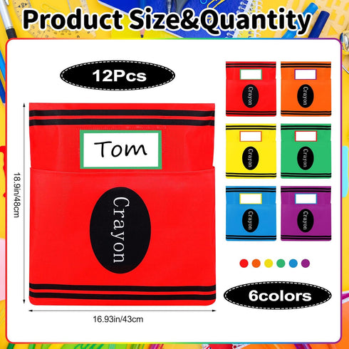 Sunnymove 12 Pack 18.5'' 19'' Back to School Chair Pockets Crayon Classroom Decor x Chair Pockets for Classroom Crayon