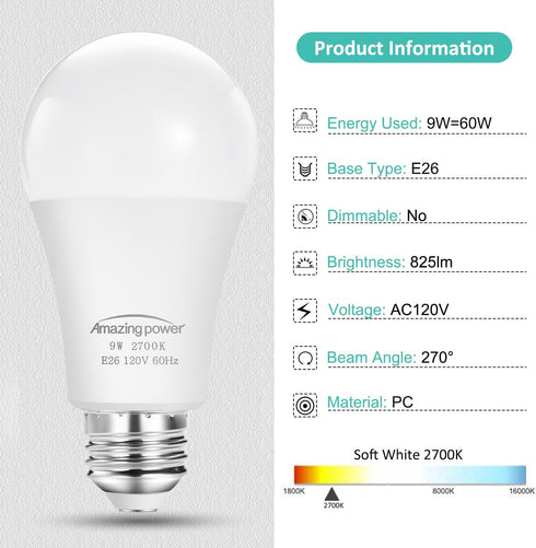 Dusk to Dawn E26 LED Bulbs, 9W (60W Equivalent), 825LM, 2700K Soft White, Auto On/Off, 4-Pack for Outdoor Lighting