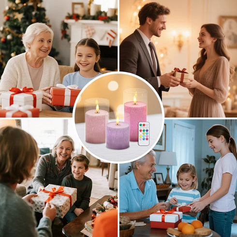 Tzgckui Timer,4'' 5'' 6'' Set 3 Pack Flickering Flameless LED Candles with Remote,Color Changing Candles Battery