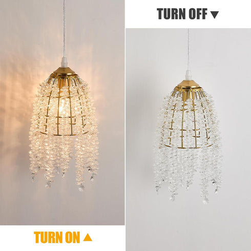 Elegant Plug-In Mini Chandelier - Golden Crystal Pendant Light