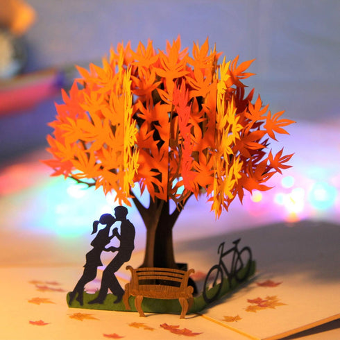 CUTEPOPUP Autumn Pop Up Card with Unique Couple and Maple Tree Design - Perfect Handmade Anniversary Gifts for Lover