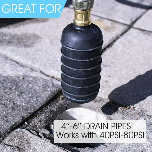 Drain Cleaning Bladder, Unclogs Main Drain & Sewer Line, Water-Powered Cleaner for 4 to 6 Inch Drain Pipes