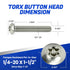 Torx Security Machine Screws, 1/4-20 x 1-1/2" (10-Pack), Stainless Steel, Tamper-Resistant, Button Head