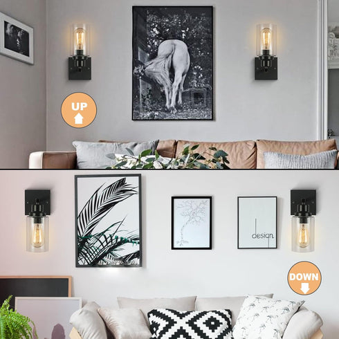 1-Lights Bathroom Vanity Light Fixture Black Wall Sconces Single Vanity Sconces with Metal Base and Glass for Over