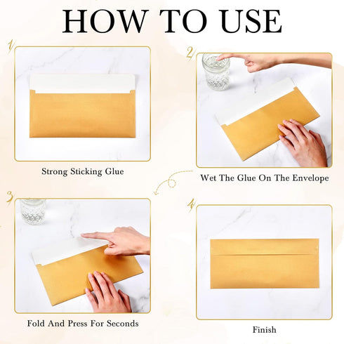 TaoBary 200 Pcs #10 Gold Envelopes, Self Adhesive Business Envelopes for Cash, Office Checks & Letter Mailing