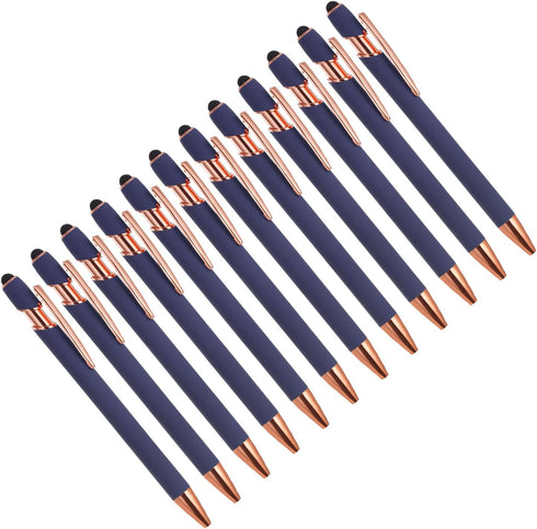 YOKIVE 12 Pcs 2 in 1 Black Ink Metal Ballpoint Pen with Stylus Tip, 1.0mm Medium Point for Touch Screens, Office,