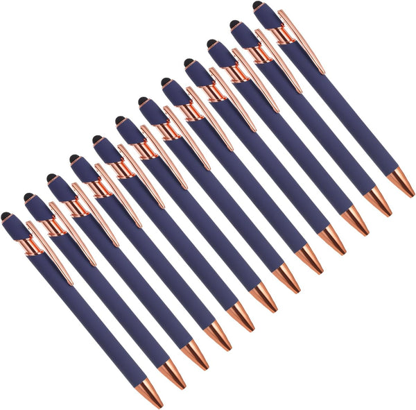YOKIVE 12 Pcs 2 in 1 Black Ink Metal Ballpoint Pen with Stylus Tip, 1.0mm Medium Point for Touch Screens, Office,