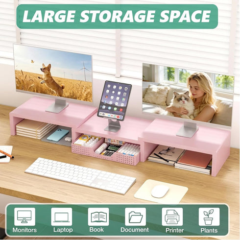 OPNICE Desk Organizers and Accessories, Dual Computer Monitor Stand Riser with Drawer, Office Decor for Women, Office