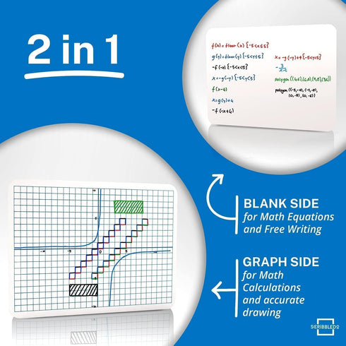 Scribbledo 5 Pack Dry Erase XY Axis Coordinate Plane Graph Lap Boards - 9” X 12” for Classroom Use