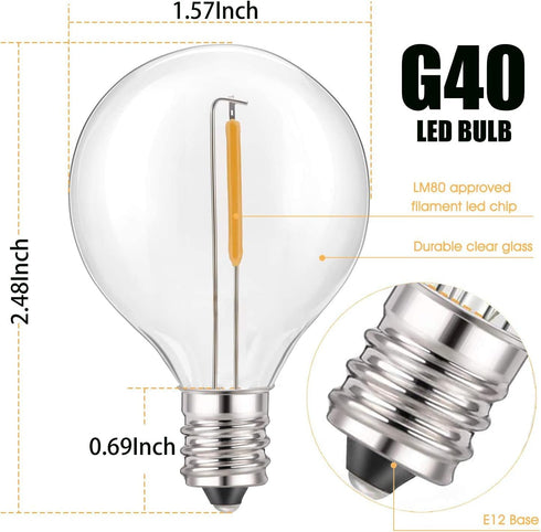 50Ft 22 G40 Bulbs(2 GOOTHY LED Outdoor String Lights with LED Shatterproof Globe Spare), Connectable Hanging Outdoor
