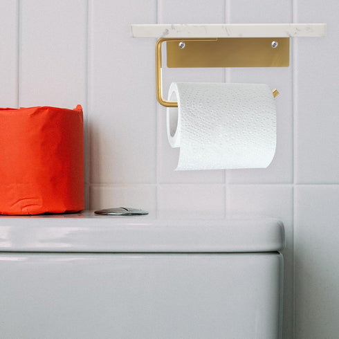 Bathroom Toilet Paper Holder Wall Mounted with Natural Marble Shelf, Wall Tissue Roll Holder for Bathroom and Toilet