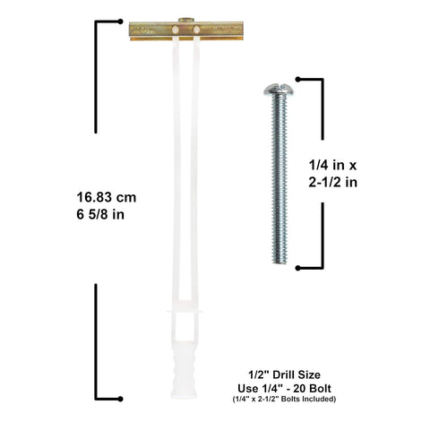 TOGGLER SNAPTOGGLE BB Toggle Anchor with Bolts, Zinc-Plated Steel Channel, Made in US, 3/8" to 3-5/8" Grip Range, For 1/4"-20 UNC Fastener Size (Pack of 10)