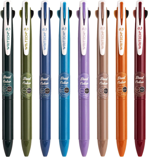 WRITECH Retractable Gel Ink Pens - Multi Colored 2 in 1 Assorted Color 8ct, Extra Fine Point 0.5mm, Smooth Writing