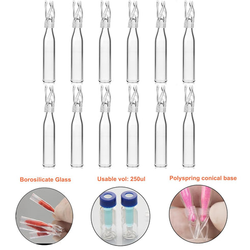 Vial Insert, 6x29mm Clear Glass with Polyspring, Volume 250ul, Pack of 100