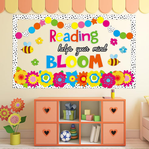 Flower Reading Bulletin Board Decorations Set, Floral Border Cutouts for School Library Chalkboard Decor