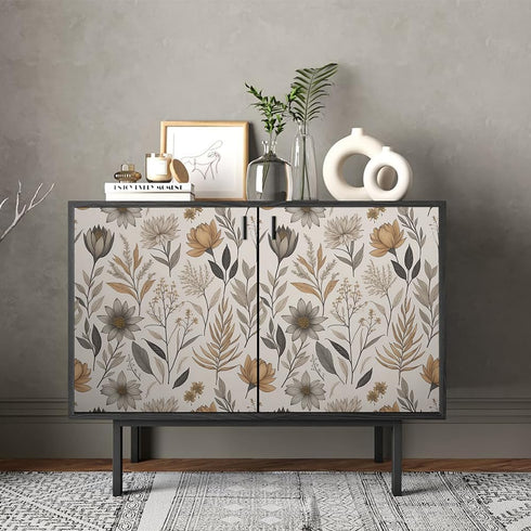 REDAMANCY Vintage Boho Wildflower Yellow Grey Flowers Peel and Stick Wallpaper Stick on Contact Paper Vintage Wall