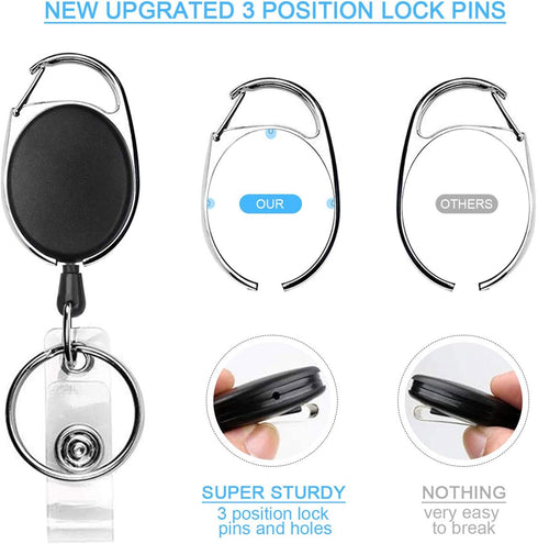 Teskyer 5 Pack Badge Holders - Retractable Badge Reel with Carabiner Clip and Key Ring for ID Cards