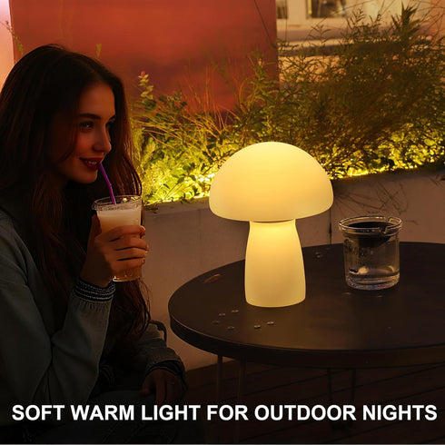 2000mAh IP65 Solar Table Lamp Outdoor Waterproof, Mushroom Solar Lamp with USB & Solar Charging, Rechargeable Patio