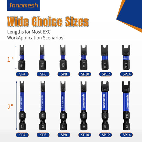 Innomesh Set, 1" 6-Piece SP4 SP6 SP8 SP10 SP12 SP14,S2 Set,Magnetic Magnetic Spanner Bit Security Bits Steel Security