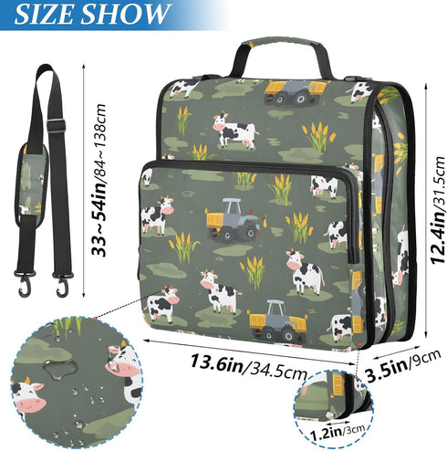 ALAZA 3 500 Ring Zipper Binder Rustic Milk Cow Truck Binders Bag with Shoulder Strap Sheets Paper Organizer Trapper