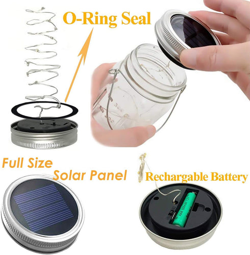 Mason Jar Solar Lantern Lights - 8 Pack 30 LED Bulbs Fairy Star Firefly Solar Lids