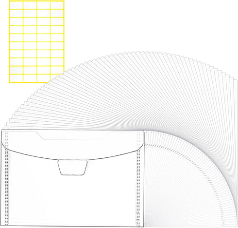 Hukado Clear Plastic Envelopes, 60 Pcs 9''x7'' for Cash, Photo & Document Storage, Reusable Waterproof Holder