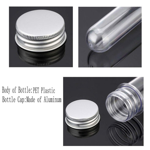 Test Tubes 25x140mm (40ml), Clear Plastic Tubes with Screw Caps for Science Experiments and Storage