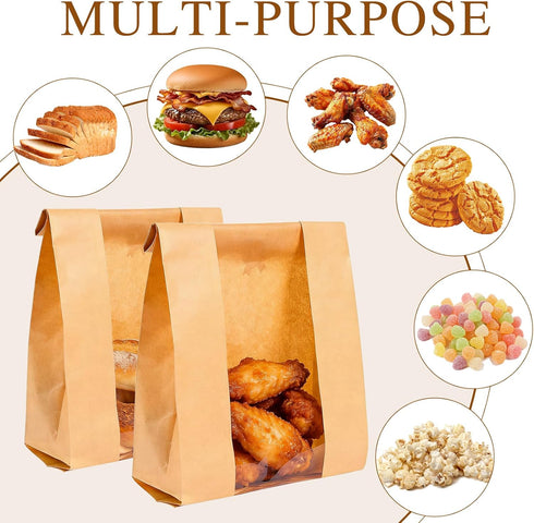 50 Pack Packaging, 50 Paper Bakery Bread Bags for Homemade Bread, Sourdough Bag with Window for Pastry Bagel Large