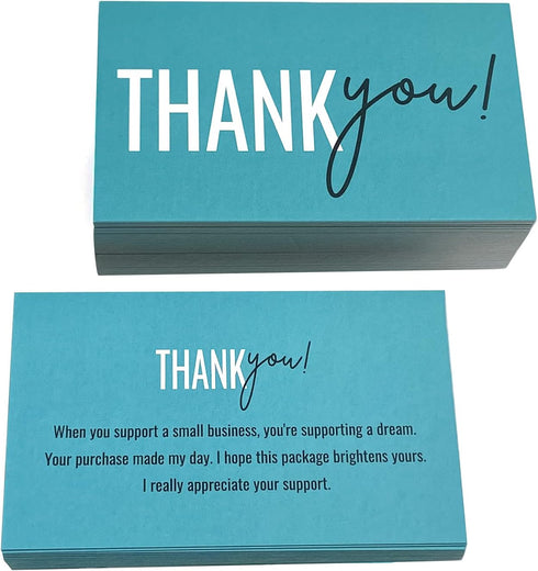 RXBC2011 Pack 100 Thank You for your support Cards Handwritten Lettering Design Thank you small business Card of (Aqua)