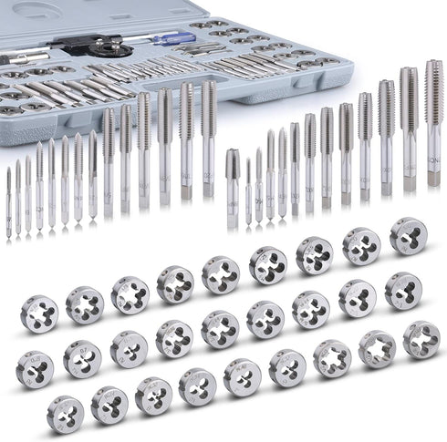 60-Pc Master Tap and Die Set - SAE Inch Size #4 to 1/2” and Metric Size M3 to M12, Complete Tool Kit