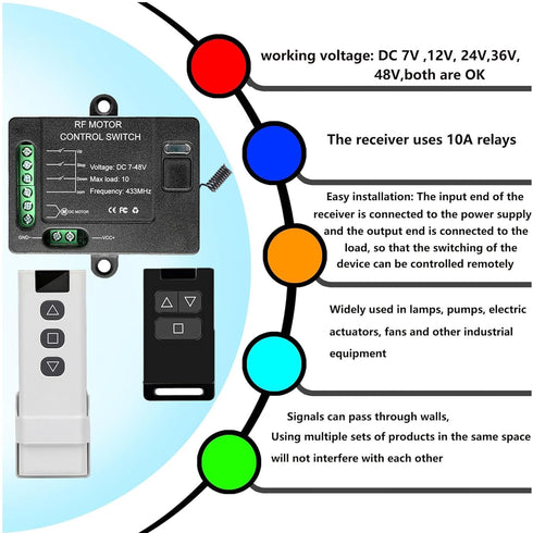 Switch,DC7V-48V 10A Switch,328 12V Doors,Winch AWINLI Forward Reverse Remote Control Control FT Remote Range,Linear