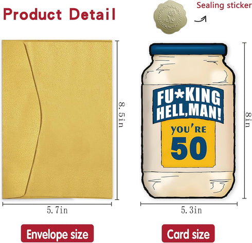 50th 50 50th Funny Birthday Card, Year Old Gifts for Him Her, Birthday Decorations Men,Mayonnaise, Food Pun, Vegan