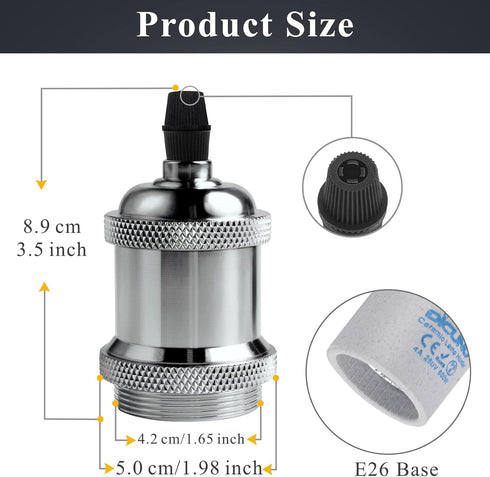 E26 600 6 Packs (6 DiCUNO Edison Vintage Lamp Socket, Pendant Lamp Holder, Light Sockets Replacement, Antique Look