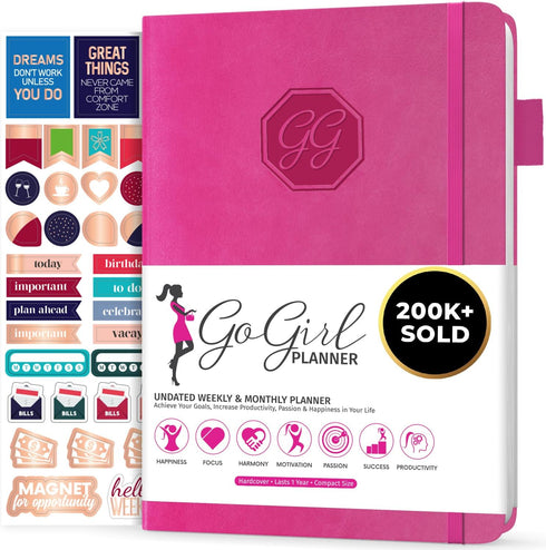 GoGirl Planner and Organizer for Women – Compact Weekly Planner, Goals Journal & Agenda, Hot Pink