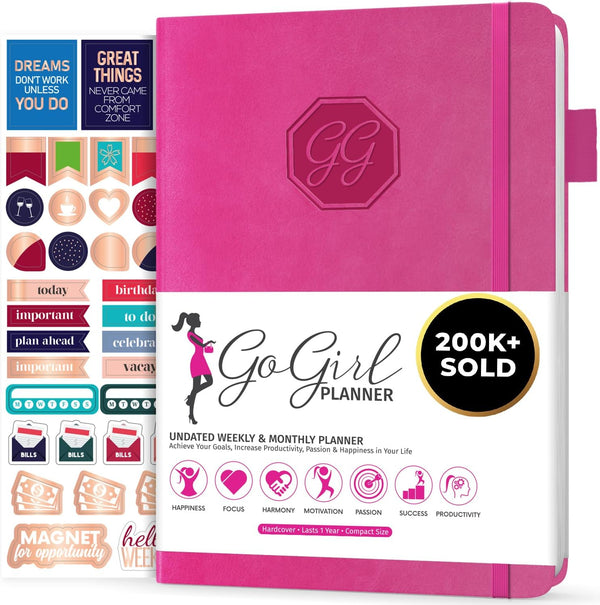 GoGirl Planner and Organizer for Women – Compact Weekly Planner, Goals Journal & Agenda, Hot Pink