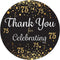 Black and Gold 75th Birthday Thank You Stickers - 40 Labels, 1.75 in